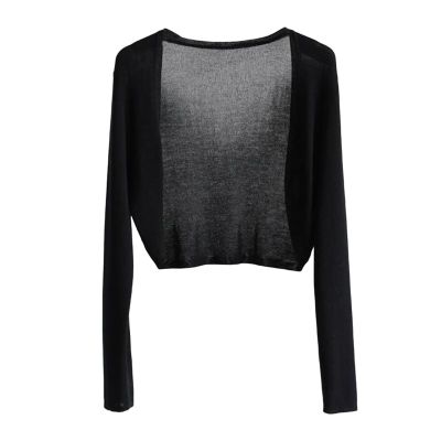 leasote Women Long Sleeve Cardigan Women's Open Stitch Solid Color Casual Thin Coat for Spring Black One Size
