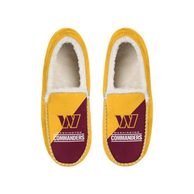 FOCO NFL Unisex-Adult Officially Licensed Color Block Primary Logo Sherpa Lined Moccasin Slippers (Washington Commanders, numeric_7)