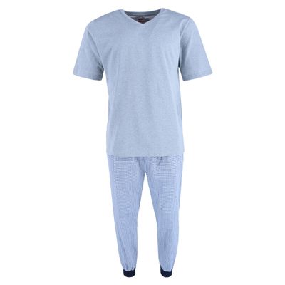 Ten West Apparel Men's V-Neck Top With Plaid Jogger Lounge Set, 2XL, Grey/Blue