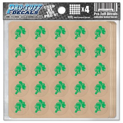 Knight Award Decals Warriors Spartans Titans Trojans Lancers Centurions Thick mil Vinyl 1-1/8" Diameter (100 Decals) Professional-Grade Football Hockey Baseball Softbal (Kelly Green on Clear)