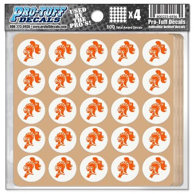 Knight Award Decals Warriors Spartans Titans Trojans Thick Premium 20 Mil Vinyl 1-1/8" Diameter (100 Decals) Professional-Grade Football Hockey Baseball Softbal (Orange on White)