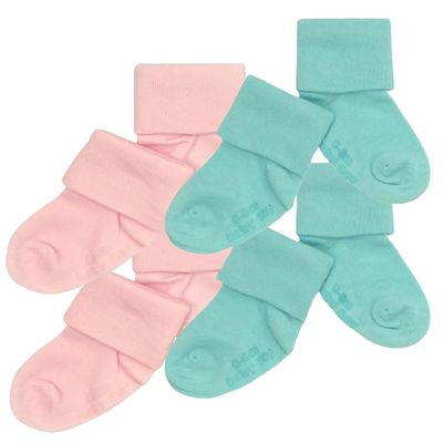 Babysoy Newborn Baby Girl Gripper Socks - Toddler Ankle Non-Slip Socks with Grips- Pack of 4s (4T, Harbor/Peony)