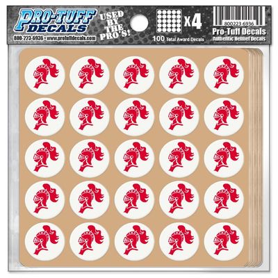 Knight Award Decals Warriors Spartans Titans Trojans Lancers Centurions Thick mil Vinyl 1-1/8" Diameter (100 Decals) Professional-Grade Football Hockey Baseball Softbal (Red on White)