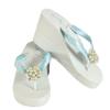 Pearl Flip Flops with Light Blue Satin Ribbon, Wedding, 3.5 Inch High Wedge, Choose Colors and Size Options view 1