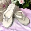 Pearl Flip Flops with Light Blue Satin Ribbon, Wedding, 3.5 Inch High Wedge, Choose Colors and Size Options view 4