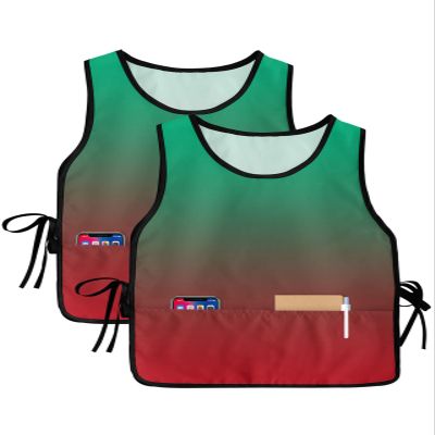 Ombre Green Red Cobbler Aprons with 2 Pockets for Women Men, Fashionable Printed Unisex Bib Waterproof Cleaning Smock Vest for Chef Kitchen Modern Abstract Gradient Color Art 2 Packs, 20''x 27.5''
