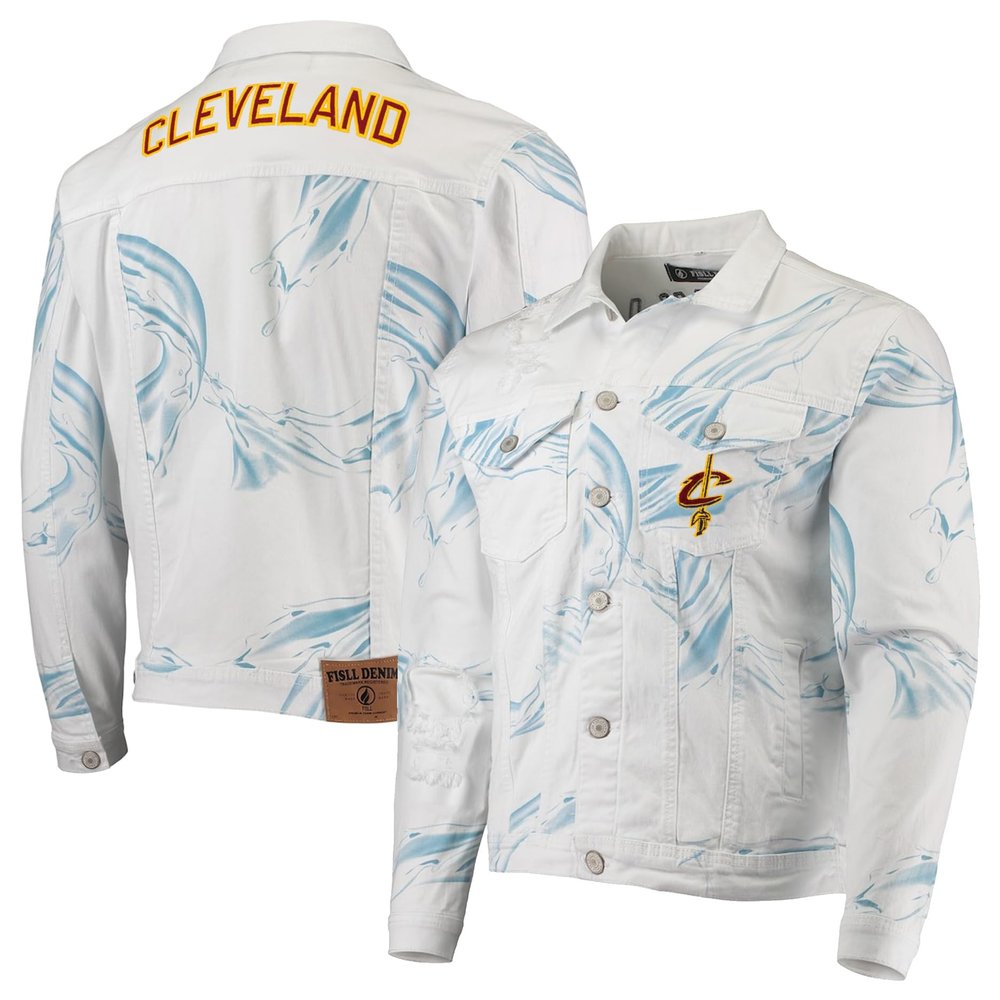 FISLL Men's NBA Team Denim Jacket, Cleveland Cavaliers, Small