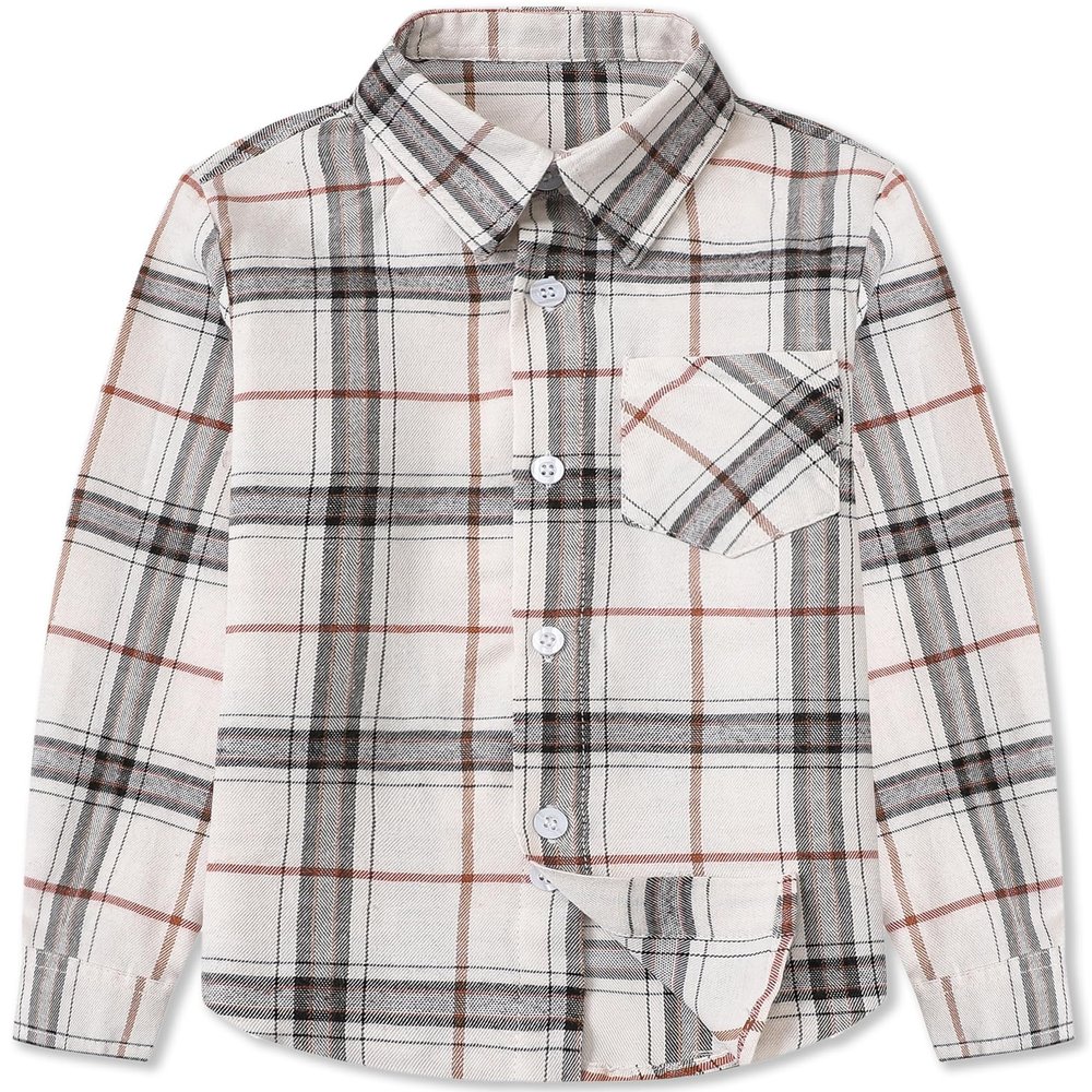 Betusline Girls' Plaid Flannel Shirt, Kids Long Sleeve Button Button Shirts Tops,F White #1, 5-6 Years= Tag 130