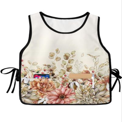 Country Eucalyptus Flowers Cobbler Aprons with 2 Pockets for Women Men,Fashionable Printed Unisex Bib Waterproof Cleaning Smock Vest Fall Farmhouse Leaves Rose Dahlia Floral 1 Pack,20''x31.5''