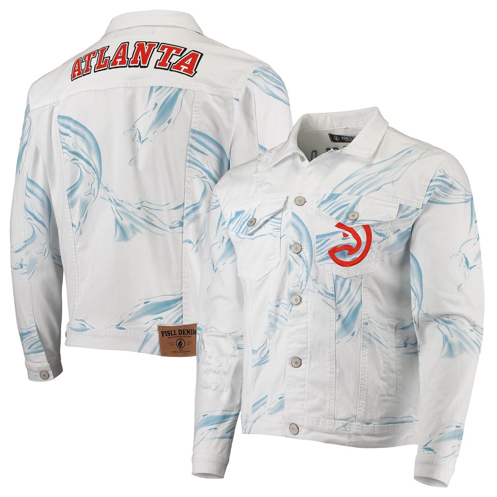 FISLL Men's NBA Team Denim Jacket, Atlanta Hawks, 3X-Large