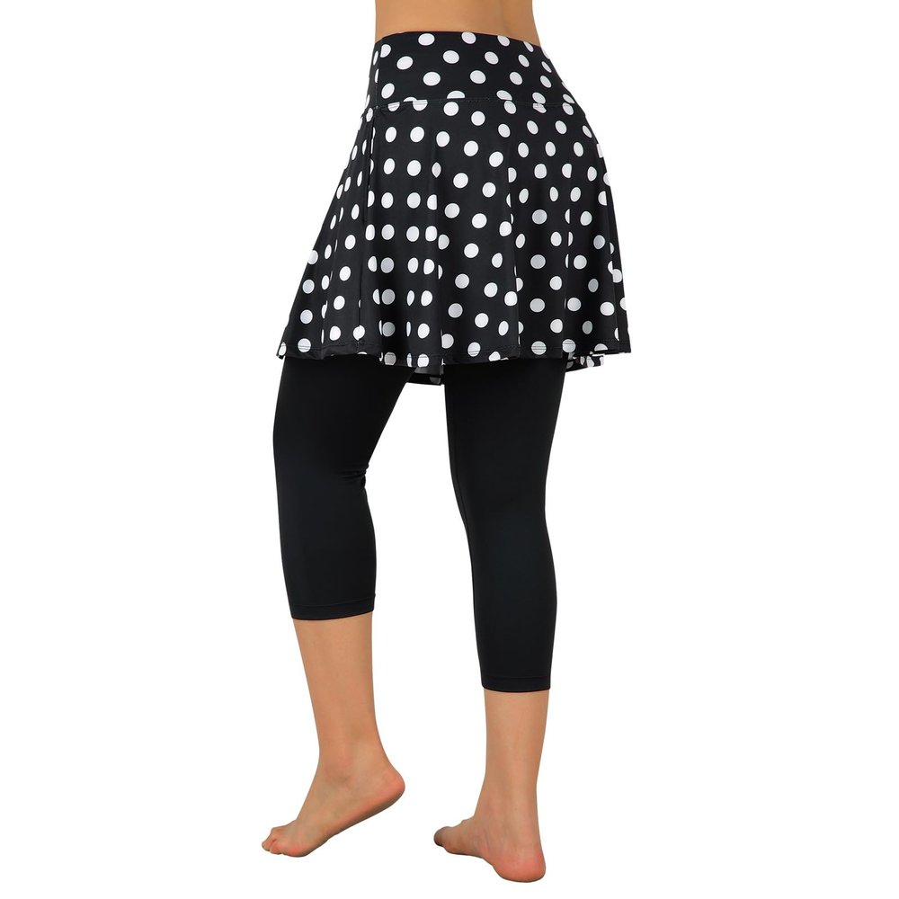 ANIVIVO Skirted Leggings for Women Capri, Athletic Tennis Skirt with Leggings Golf Pickleball Clothes with Pockets(Black Polka dots L)