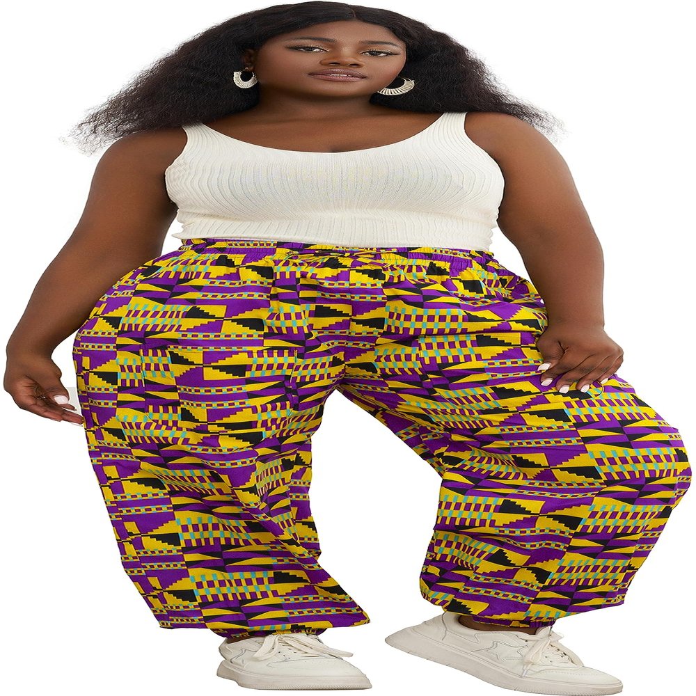 SHENBOLEN Women African Casual Print Long Pants Ankara Wax Pant Plus Size(Small,B)