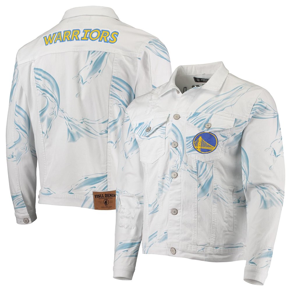 FISLL Men's NBA Team Denim Jacket, Golden State Warriors, Medium