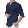 Maiyifu-GJ Men's Henley Linen Cotton Shirt Lightweight Button Up Yoga Shirts Casual Hippie Beach V-Neck Blouse (Dark Blue2,Large) view 1