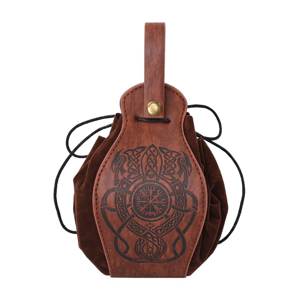 BLESSUME Medieval Pouch Drawstring Bag Renaissance Viking Costume Belt Pouch Waist Bag (Brown 12)