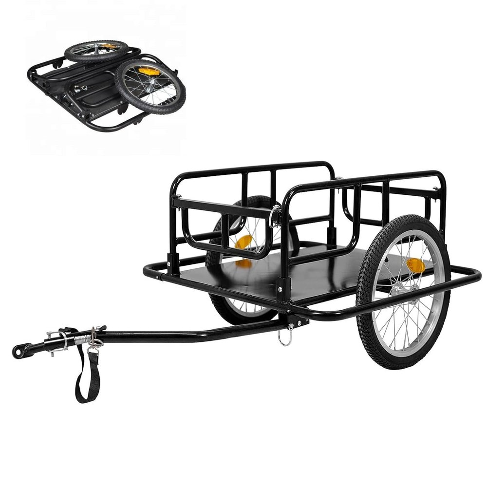 Foldable Bike Cargo Trailer with Universal Bike Hitch, Bicycle Cargo Trailer with Safe Reflectors 16" Wheels, for Tools, Groceries, Moving Houses, Camping, and Shopping, 60 lbs Max Load