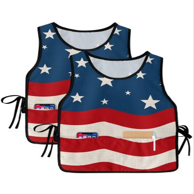 4th-of-July Cobbler Aprons with 2 Pockets for Women Men, Fashionable Printed Unisex Bib Waterproof Cleaning Smock Vest for Chef Kitchen Blue Red Patriotic Stars Stripes 1 Pack, 20''x 31.5''