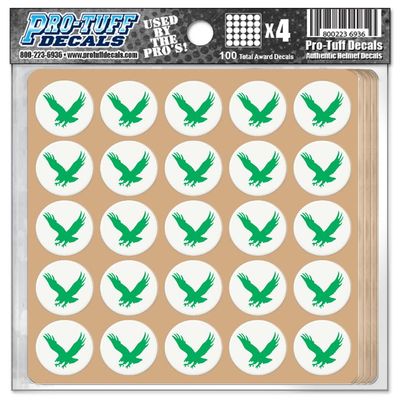 Flying Eagle Award Decals for Football Helmets, Baseball, Softball, Hockey Lacrosse Thick mil Vinyl 1-1/8" Diameter (100 Decals) (Kelly Green on White)