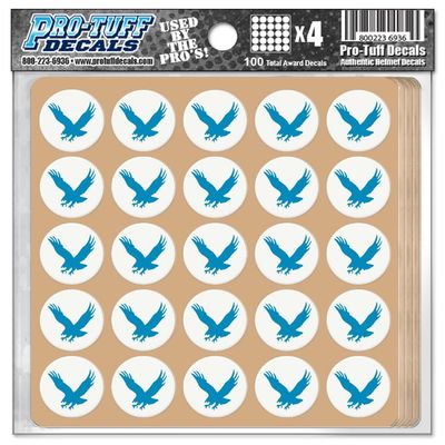 Flying Eagle Award Decals for Football Helmets, Baseball, Softball, Hockey Lacrosse Thick mil Vinyl 1-1/8" Diameter (100 Decals) (Columbia Blue on White)