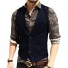 CXFOVIOVA Men's Casual Plus Size Dress Vest with 3 Pockets Wedding Herringbone Tweed Slim Fit Waistcoat Jacket Tank Top for Prom,Daily (Color : Navy, Size : X-Large) view 1