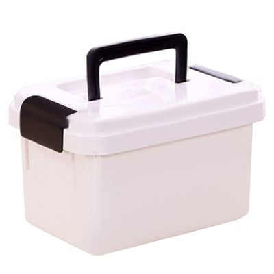 PAREKS Medicine Lock Box with Portable Handle Pill Case Child Proof Plastic Storage Box Lockable Chest Empty Home First Aid Box White/1040