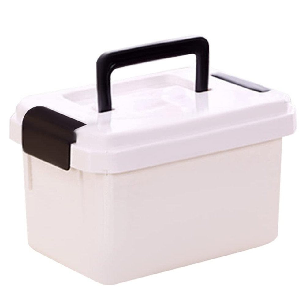PAREKS Medicine Lock Box with Portable Handle Pill Case Child Proof Plastic Storage Box Lockable Chest Empty Home First Aid Box White/1040