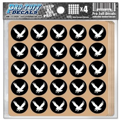 Flying Eagle Award Decals for Football Helmets, Baseball, Softball, Hockey Lacrosse Thick premiuim 20 mil Vinyl 1-1/8" Diameter (100 Decals) (White on Black)