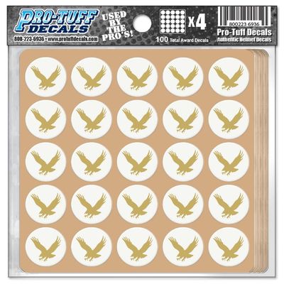 Flying Eagle Award Decals for Football Helmets, Baseball, Softball, Hockey Lacrosse Thick mil Vinyl 1-1/8" Diameter (100 Decals) (Vegas Gold on White)
