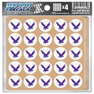 Flying Eagle Award Decals for Football Helmets, Baseball, Softball, Hockey Lacrosse Thick mil Vinyl 1-1/8" Diameter (100 Decals) (Purple on White)