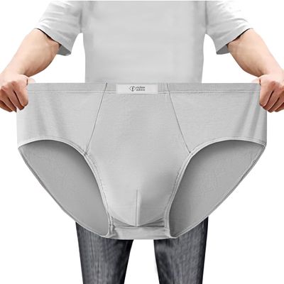 feichan ashion Men's Modal Cotton Brief Underwear, Soft ComfortPlus Size Triangle Underwear, High Waisted Underwear for Men (XXL, light gray)