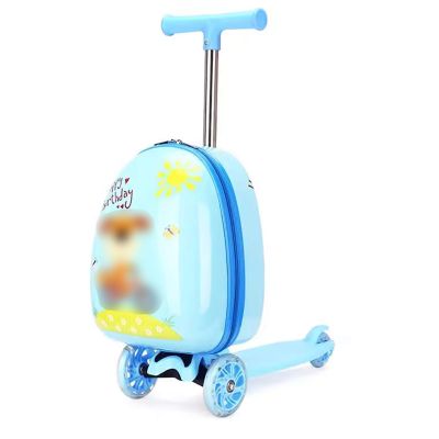 NineFit Basics Kids Foldable Scooter Luggage, Scooter Suitcase with LED Lights, Puppy Pattern, Durable & Waterproof Exterior, Carry-On Size