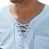 Maiyifu-GJ Men's Fashion Beach Linen Shirts Hippie Cotton Basic Tee Shirts V Neck Long Sleeve Solid Color Yoga Shirt (Light Blue1,3X-Large) view 3