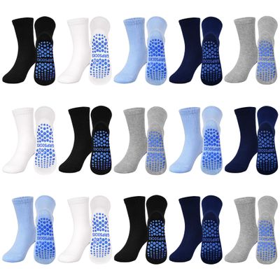 ELUTONG Toddler Socks With Grips For Boys Girls 15 Pairs Non Slip Sticky Crew Socks for 1-10 Years Baby Kids