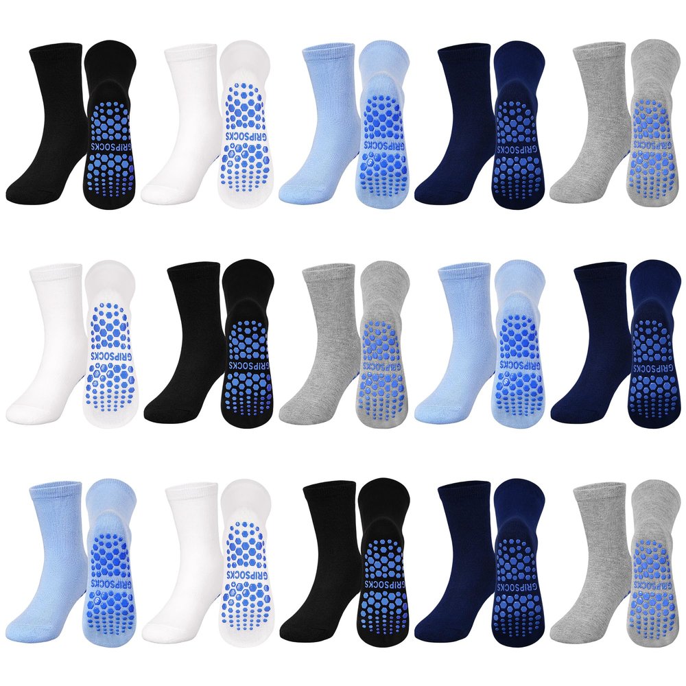 ELUTONG Toddler Socks With Grips For Boys Girls 15 Pairs Non Slip Sticky Crew Socks for 1-10 Years Baby Kids