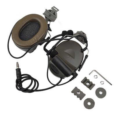 Aimsniper Tactical Headset (1C/2C)With Helmet Rail Adapter & MicrophoneNoise Reduction Electronic Sound Pickup Headphones Ear Muffs (OD)