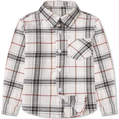 Betusline Girls' Plaid Flannel Shirt, Kids Long Sleeve Button Button Shirts Tops,F White #1, 10-11 Years= Tag 170