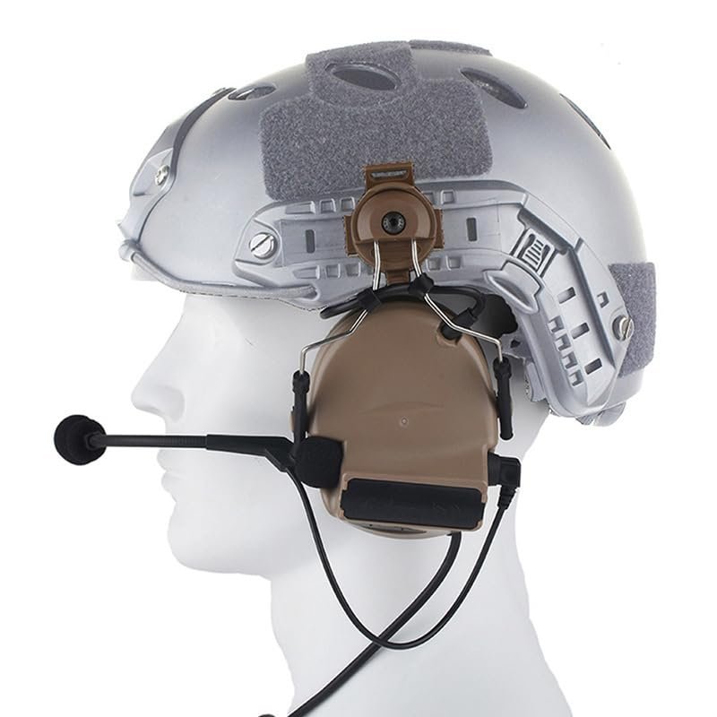 Tactical Headset (1C/2C)with Helmet Rail Adapter & MicrophoneNoise Reduction Electronic Sound Pickup Headphones Ear Muffs (DE)