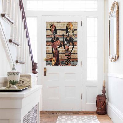 Historical African Women French Sidelight Front Door Curtain For Door Window,Short Small Side Door Drape Rod Pocket Drapery,American Indian Southwest Traditional 1 Panel with Tieback,54"x 40"
