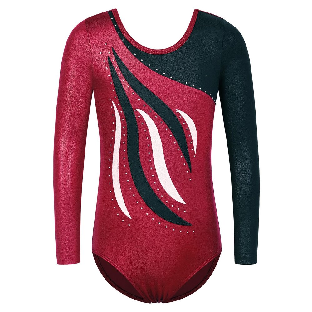 BAOHULU Gymnastics Leotard for Girls Shiny Practice Dancewear B183_WineRed_6A