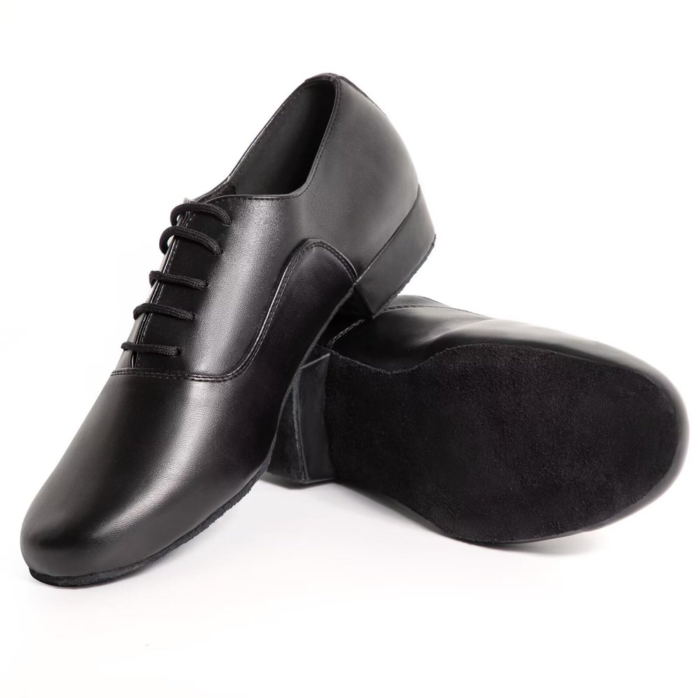 Asyusyu PU Leather Latin Shoes for Man,Comfortable Footwear,Breathable Lining for Dance Practice and Performances.US6,Matte Black
