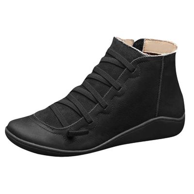 Ankle Boots for Women Arch Support, Womens Cowboy Cowgirl Low Heel Fashion Lace Up Booties Casual Walking Short Bootie Slip On Vintage Leather Ladies Sneaker Fall Winter Outdoor Flat Roman Shoes