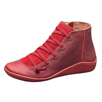 Ankle Boots for Women Arch Support, Womens Cowboy Cowgirl Low Heel Fashion Lace Up Booties Casual Walking Short Bootie Slip On Vintage Leather Ladies Sneaker Fall Winter Outdoor Flat Roman Shoes