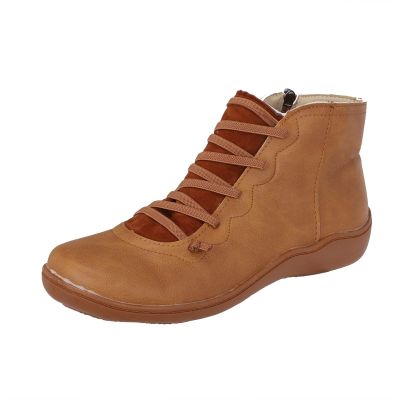 Ankle Boots for Women Arch Support, Womens Cowboy Cowgirl Low Heel Fashion Lace Up Booties Casual Walking Short Bootie Slip On Vintage Leather Ladies Sneaker Fall Winter Outdoor Flat Roman Shoes