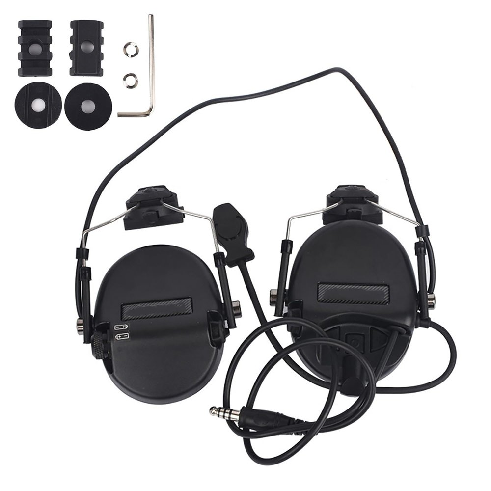Aimsniper Tactical HeadsetWith Helmet Rail Adapter & MicrophoneNoise Reduction Electronic Sound Pickup Headphones Ear Muffs (BK)