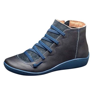 Ankle Boots for Women Arch Support, Womens Cowboy Cowgirl Low Heel Fashion Lace Up Booties Casual Walking Short Bootie Slip On Vintage Leather Ladies Sneaker Fall Winter Outdoor Flat Roman Shoes