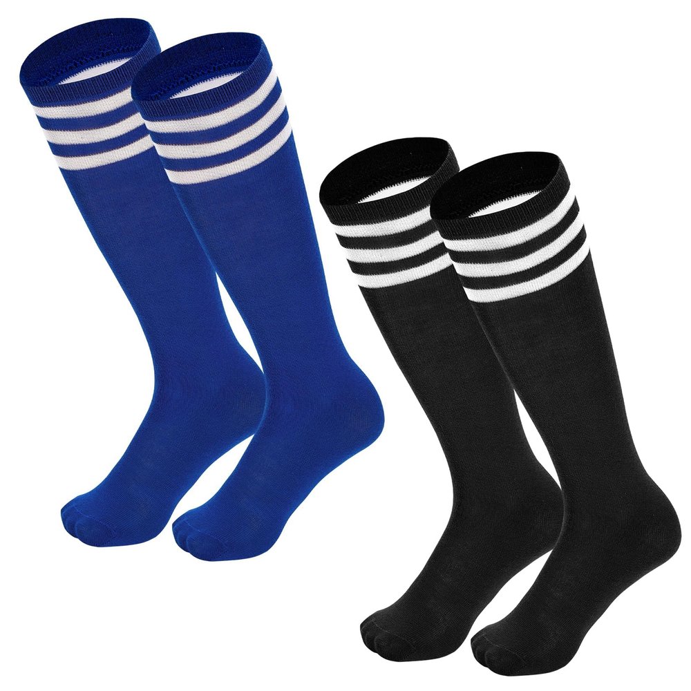 Century Star Toddler Soccer Socks for Girls Boys Baseball Socks Youth Softball Sock Kids Breathable Athletic Socks for Sports 2 Pair Blue & Black White 1-3 Years