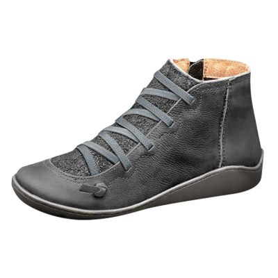 Ankle Boots for Women Arch Support, Womens Cowboy Cowgirl Low Heel Fashion Lace Up Booties Casual Walking Short Bootie Slip On Vintage Leather Ladies Sneaker Fall Winter Outdoor Flat Roman Shoes