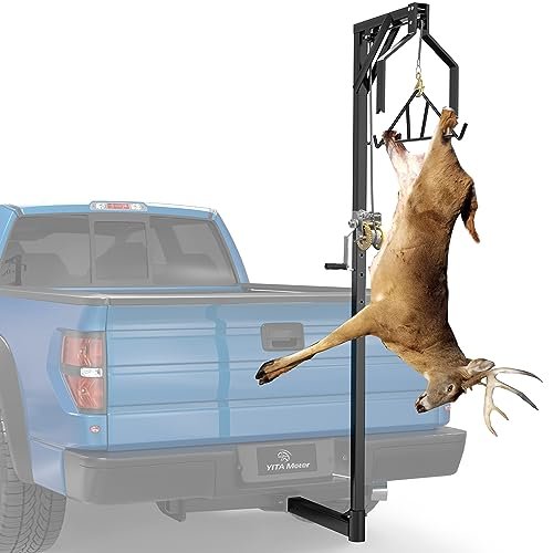 YITAMOTOR 2" Trailer Hitch Mounted Deer Hoist, Adjustable Deer Lift Truck Hitch Game Hunting Hoist with 360 Degree Winch Lift and Gambrel Set,500lbs,Black