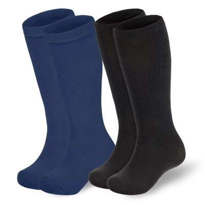 American Trends Kids Soccer Socks Toddler Knee High Tube Socks for Boys Girls School Uniform Striped Long Sports Athletic 2 Pack Black Navy 6-8 Years