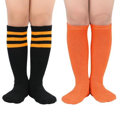 Century Star Toddler Soccer Socks for Girls Boys Baseball Socks Youth Softball Sock Kids Breathable Athletic Socks for Sports 2 Pair Deep Orange & Black Orange 3-6 Years